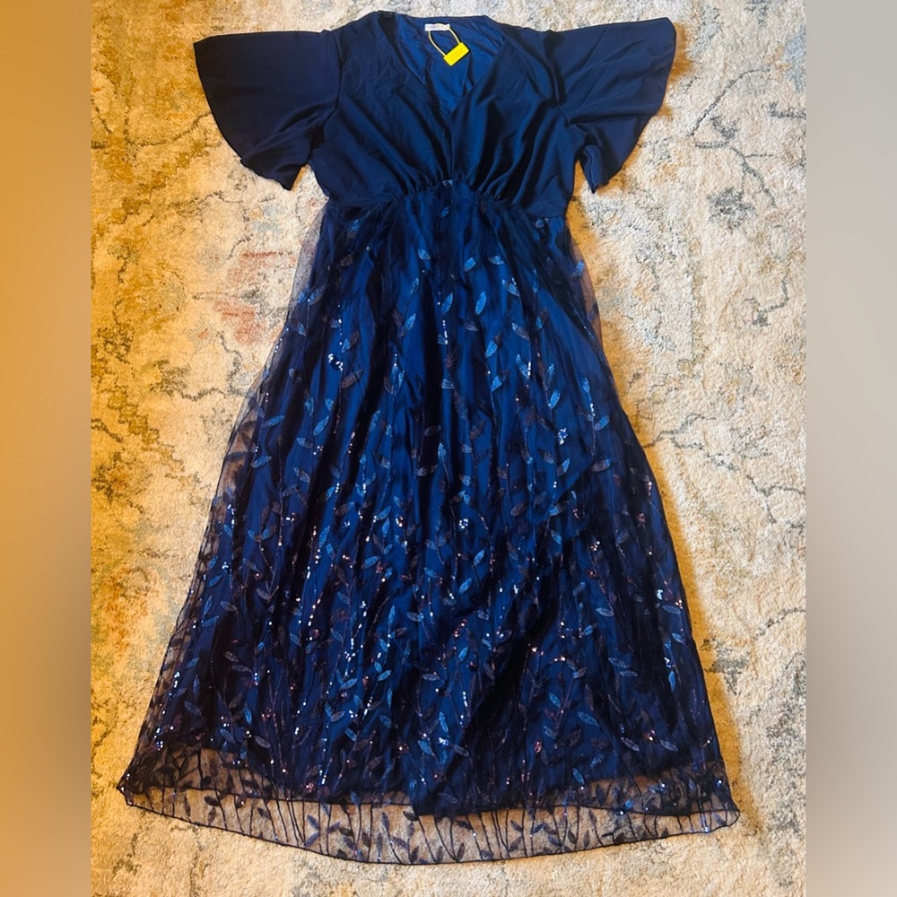 Tiaraly sequence sparkly sleeve dress  v-neck midi wedding guest cocktail